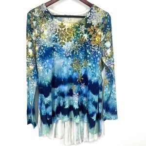 Rebecca Malone Size L Large Sparkle Christmas Snowflake Sweater Blouse Shirt Top
